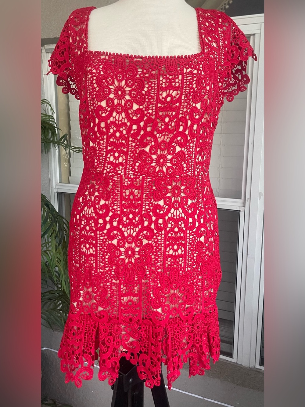 Just Me Red Crochet Lace Midi Dress